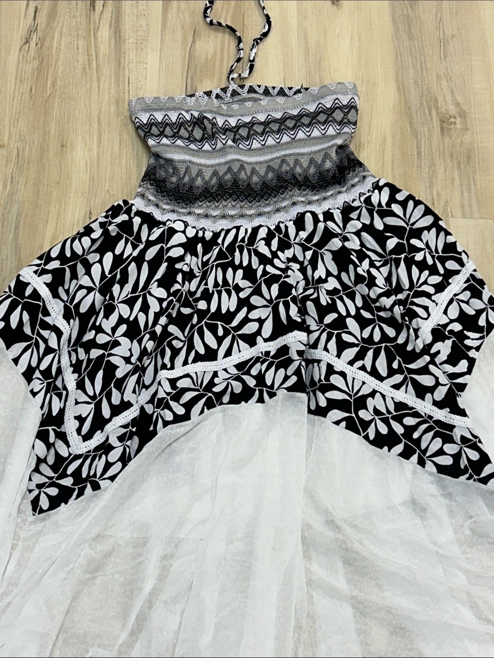 One size White & Black Halter Dress with Patterned Bodice image 2